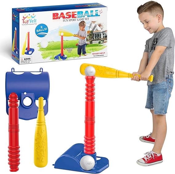 ToyVelt TBall Set For Toddlers 9 Balls - Kids Baseball Tee Game For Boys & Girls Ages 1- 10 Years