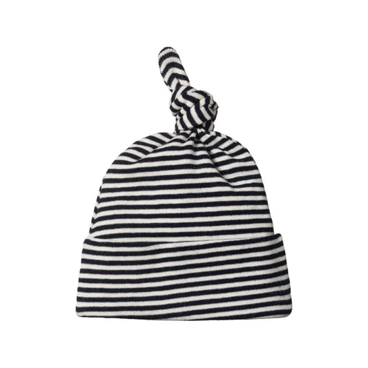 Cotton Knotted Beanie - Navy Stripe