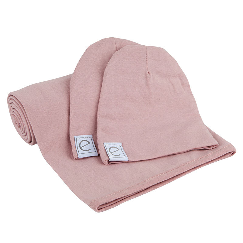 Jersey Knit Cotton Swaddle Blanket and Beanie Gift Set