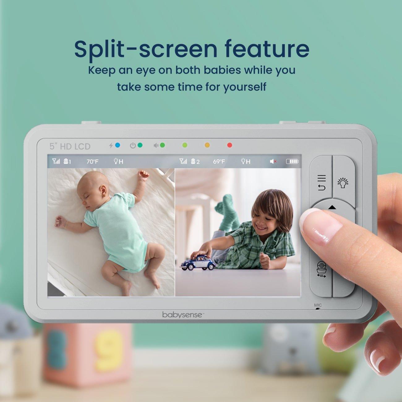 Babysense HD S2: Video Baby Monitor with 2 Cameras, Non Wifi, Split Screen & Night Light Machine