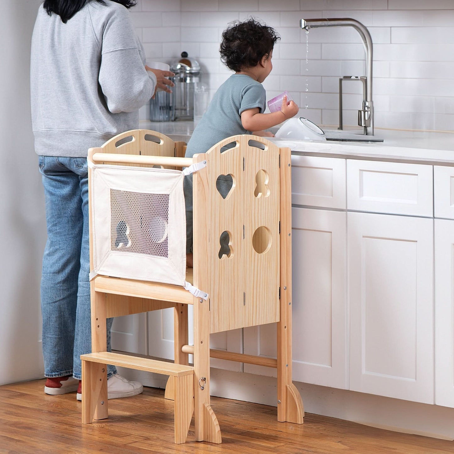 Laurel - 4 in 1 Foldable Kitchen Tower, Step Stool, Chalkboard and Slide