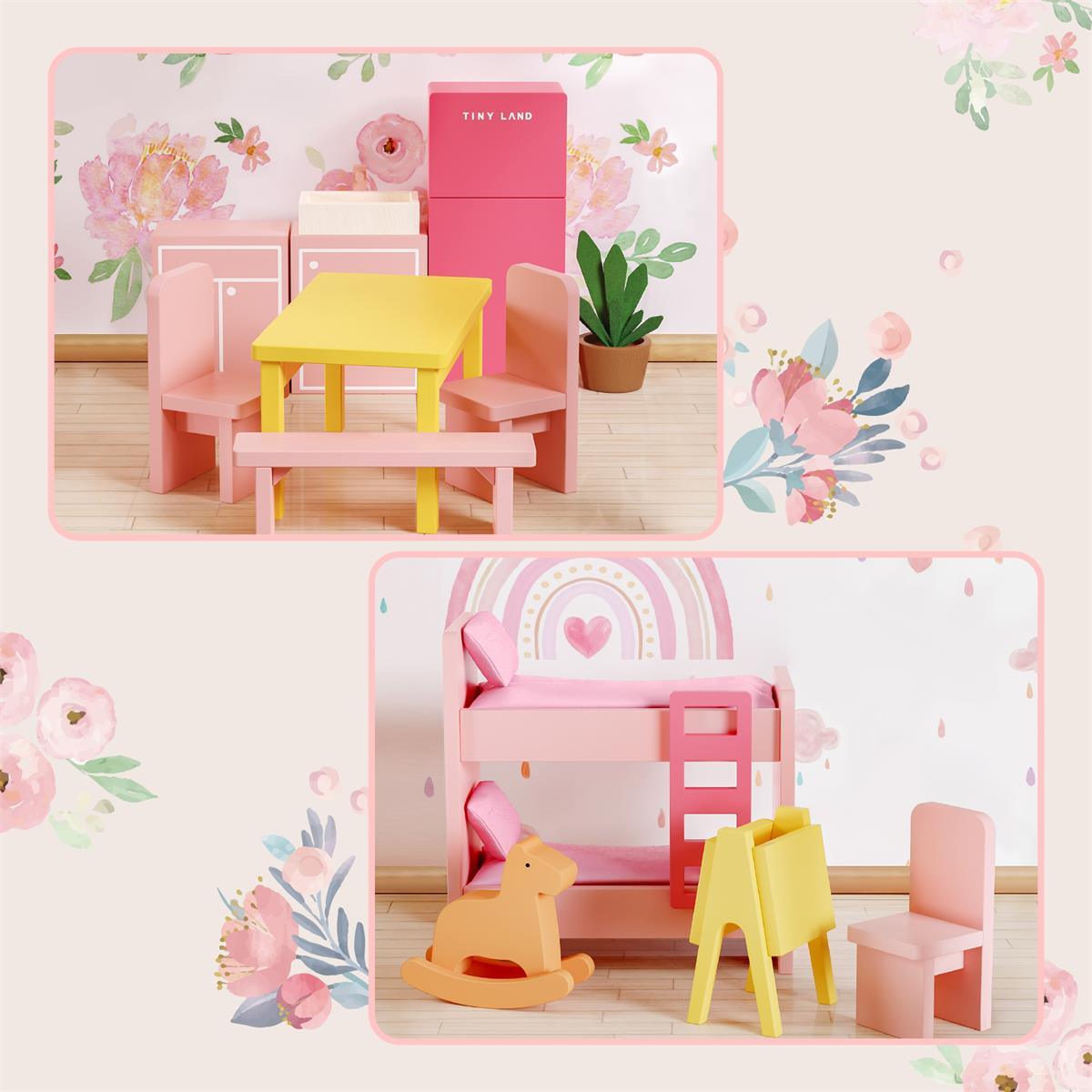 Tiny Land® Sweetwood Love Dollhouse with 30 Furniture