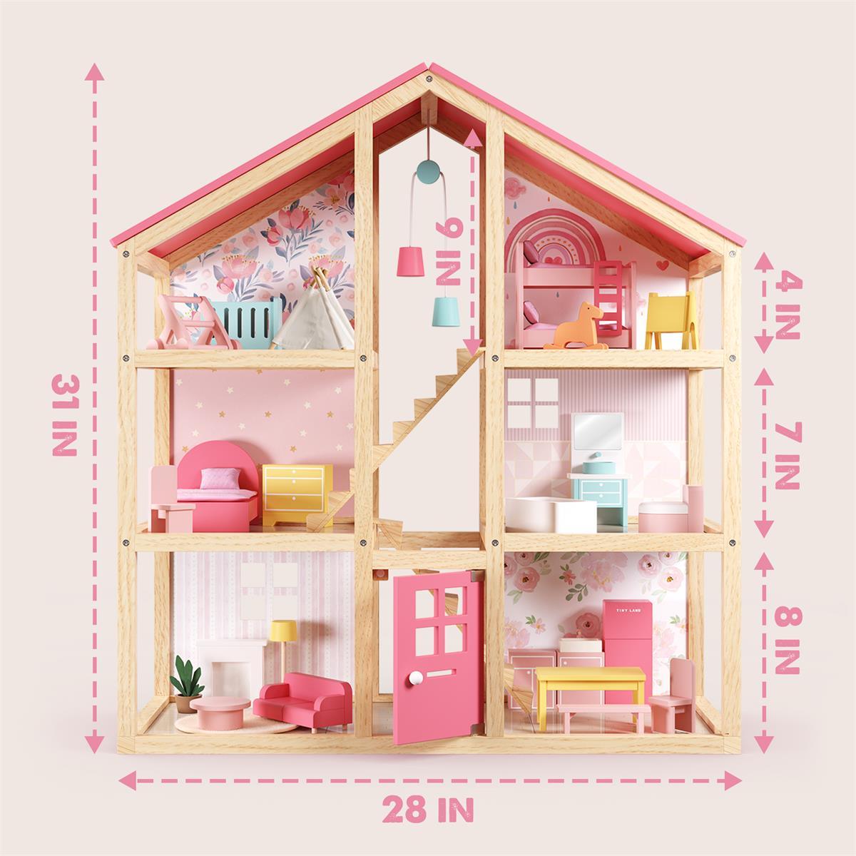 Tiny Land® Sweetwood Love Dollhouse with 30 Furniture